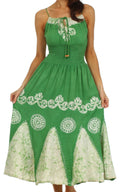 Sakkas Batik Triangle Smocked Empire Waist Dress#color_Green