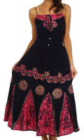 Sakkas Batik Triangle Smocked Empire Waist Dress#color_Navy/Pink