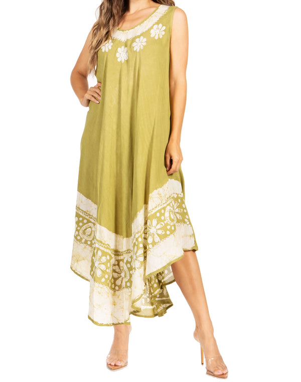 Sakkas Batik Flower Caftan Tank Dress / Cover Up#color_Avocado