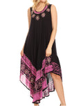Sakkas Batik Flower Caftan Tank Dress / Cover Up#color_Black/Pink