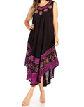 Sakkas Batik Flower Caftan Tank Dress / Cover Up#color_Black/Purple