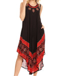 Sakkas Batik Flower Caftan Tank Dress / Cover Up#color_Black/Red