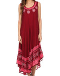 Sakkas Batik Flower Caftan Tank Dress / Cover Up#color_Burgundy/White