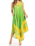 Sakkas Batik Flower Caftan Tank Dress / Cover Up#color_Green/Yellow