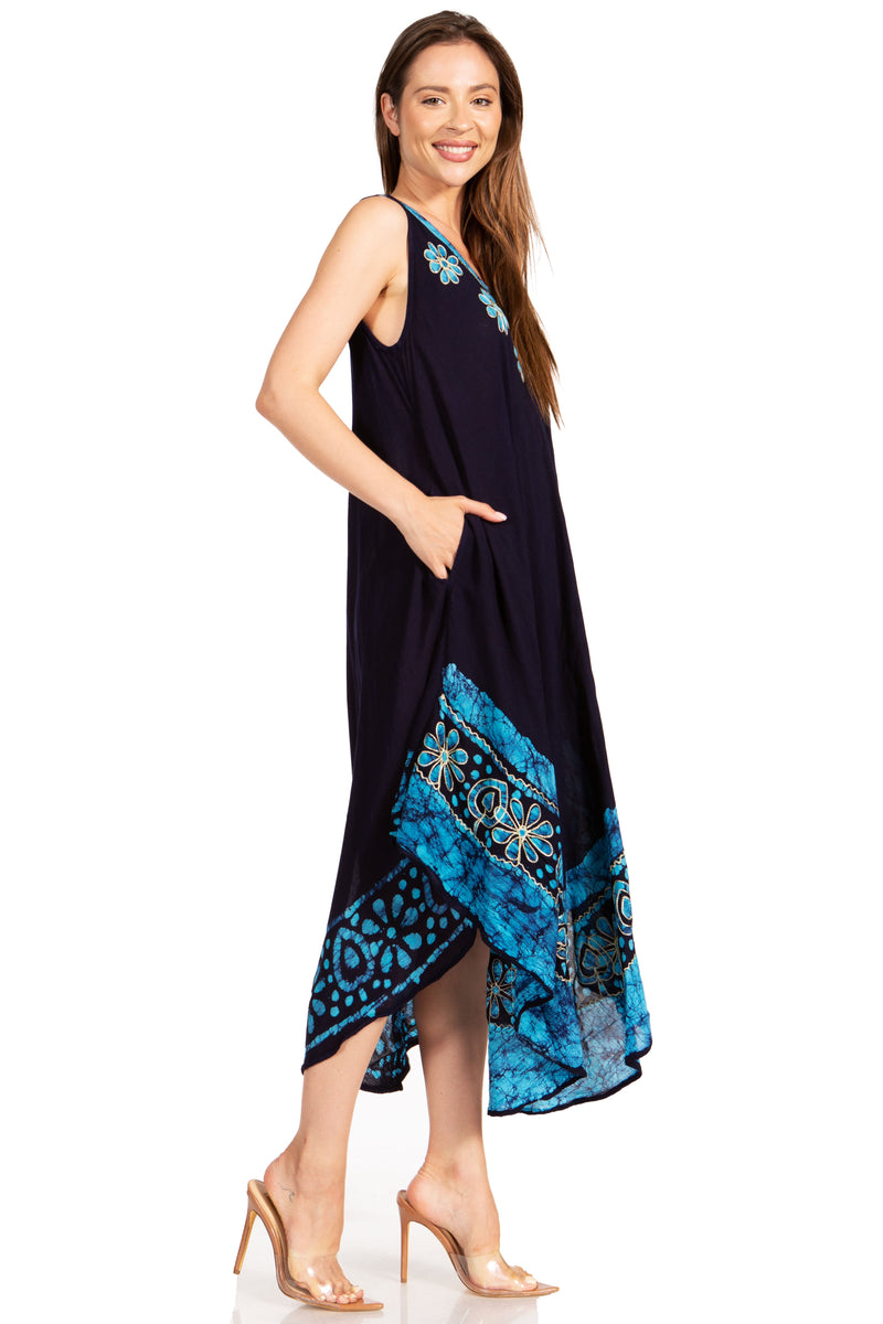 Sakkas Batik Flower Caftan Tank Dress / Cover Up