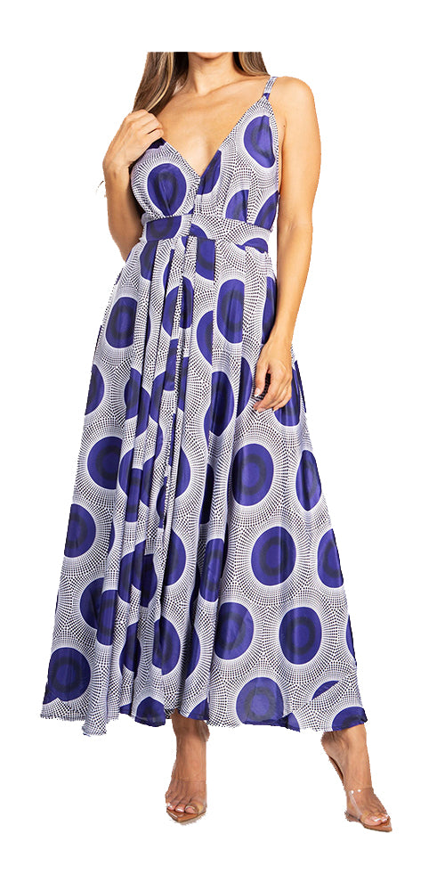 Sakkas Niza Women's Maxi Summer Casual Sleeveless Floral V neck Loose Long Dress#color_212-Blue