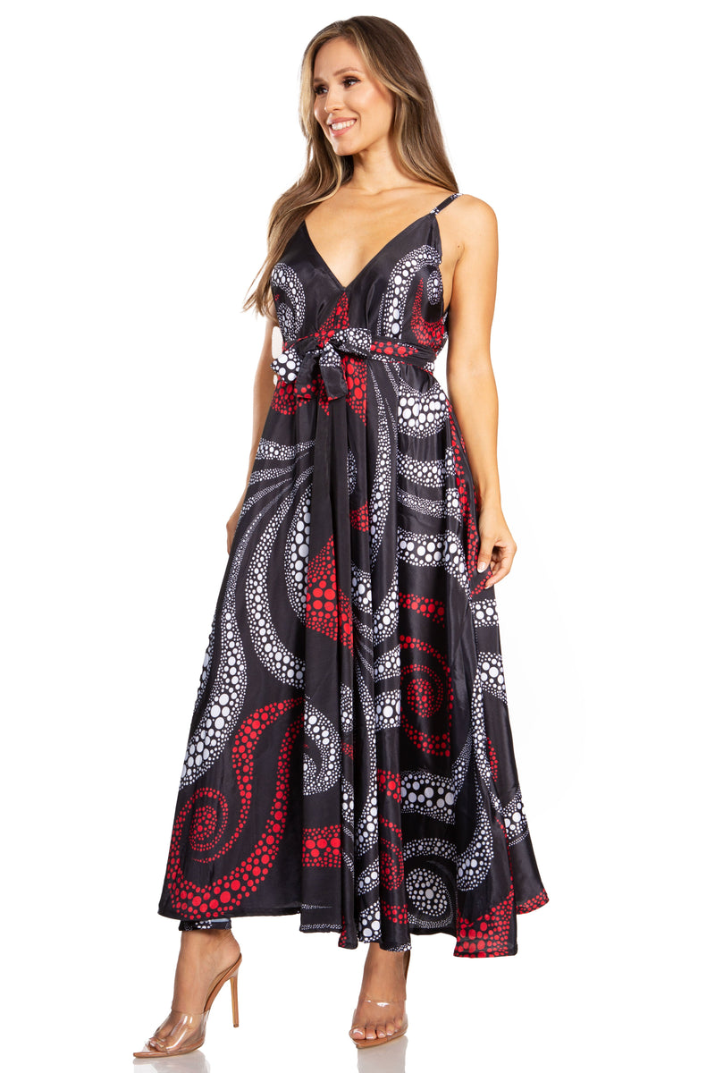 Sakkas Niza Women's Maxi Summer Casual Sleeveless Floral V neck Loose Long Dress