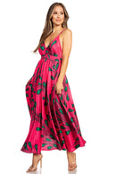 Sakkas Niza Women's Maxi Summer Casual Sleeveless Floral V neck Loose Long Dress
