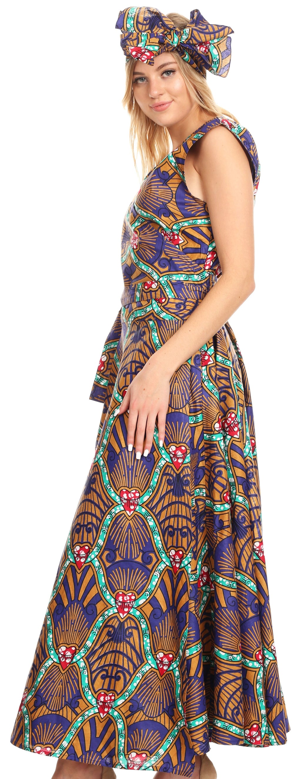 Sakkas Daliah Colorful Wax African Ankara Dutch Sleeveless Long Wrap A
