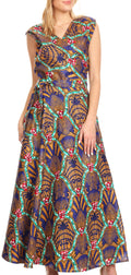 Sakkas Daliah Colorful Wax African Ankara Dutch Sleeveless Long Wrap Around Dress#color_12-CamelMulti