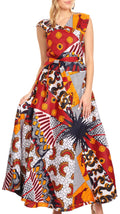 Sakkas Daliah Colorful Wax African Ankara Dutch Sleeveless Long Wrap Around Dress#color_120-WhiteNavyRed
