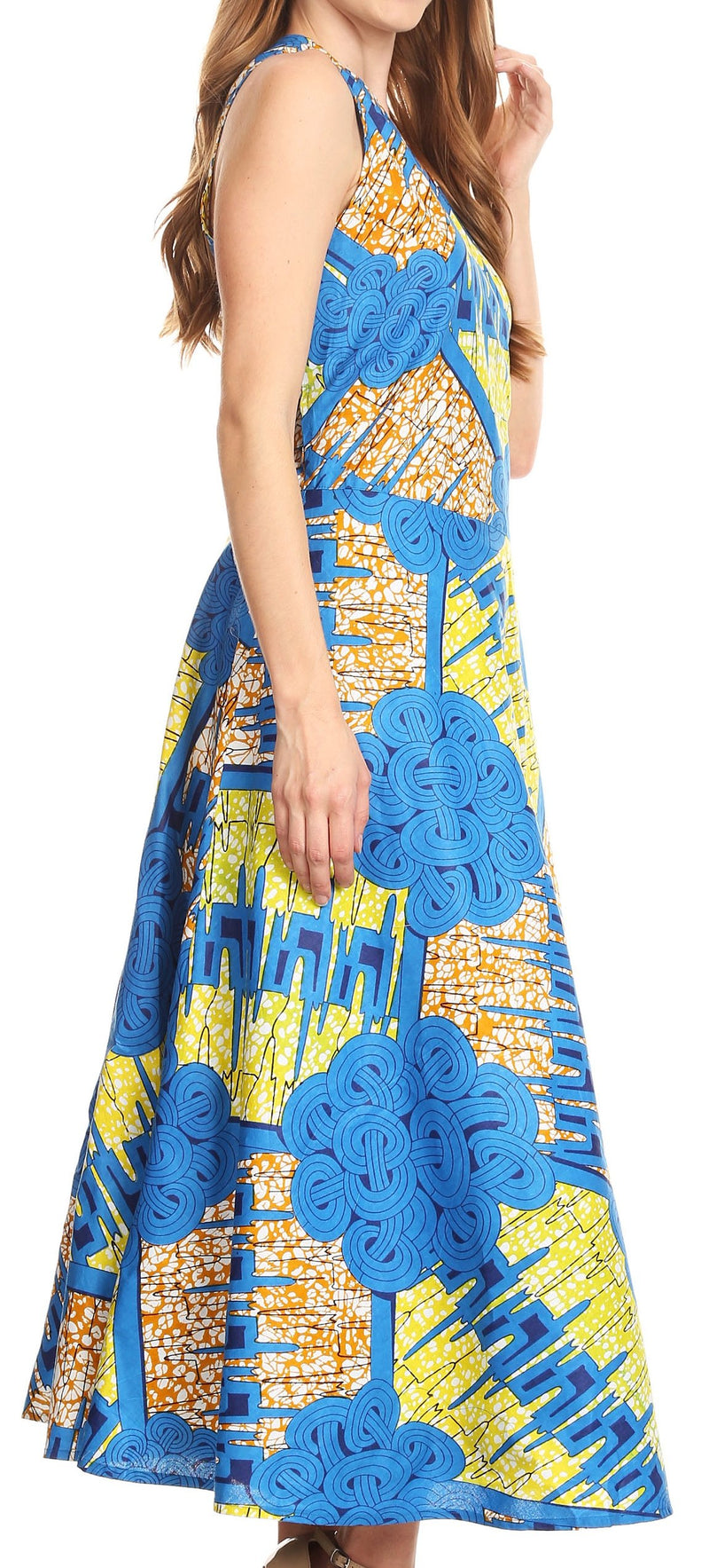 Sakkas Daliah Colorful Wax African Ankara Dutch Sleeveless Long Wrap Around Dress