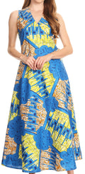 Sakkas Daliah Colorful Wax African Ankara Dutch Sleeveless Long Wrap Around Dress#color_Turquoise/tribal