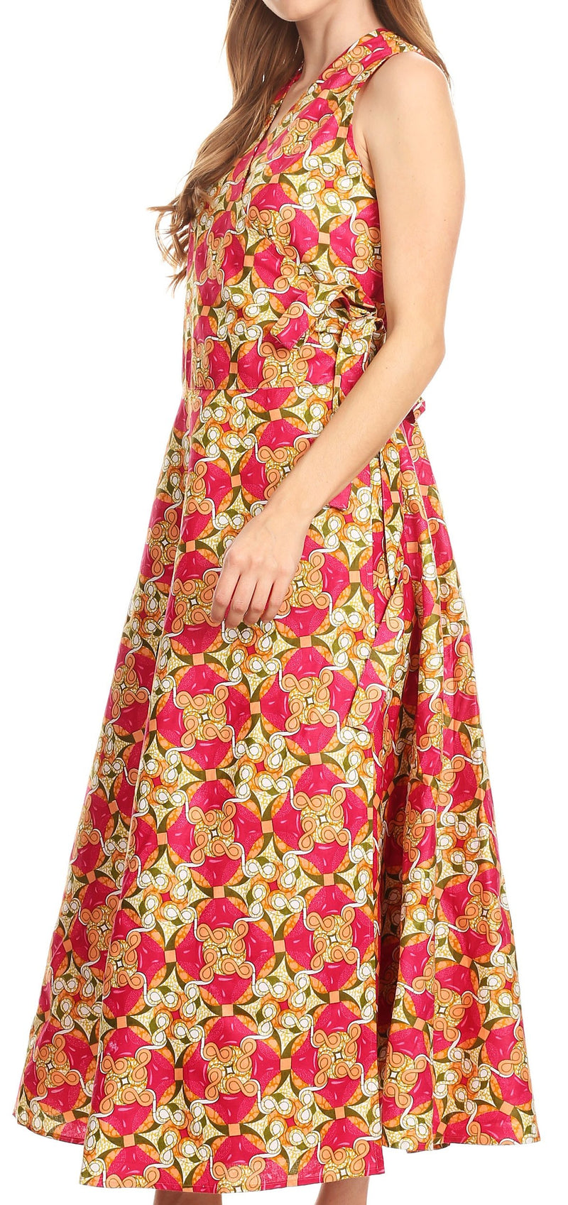 Sakkas Daliah Colorful Wax African Ankara Dutch Sleeveless Long Wrap Around Dress