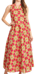 Sakkas Daliah Colorful Wax African Ankara Dutch Sleeveless Long Wrap Around Dress#color_Fuchsia/kaledoiscope