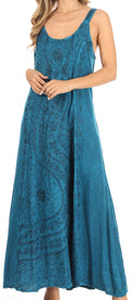 Sakkas Zuri Women's Tank Casual Maxi Stonewashed Long Boho Dress Loose Plain Basic#color_Turquoise