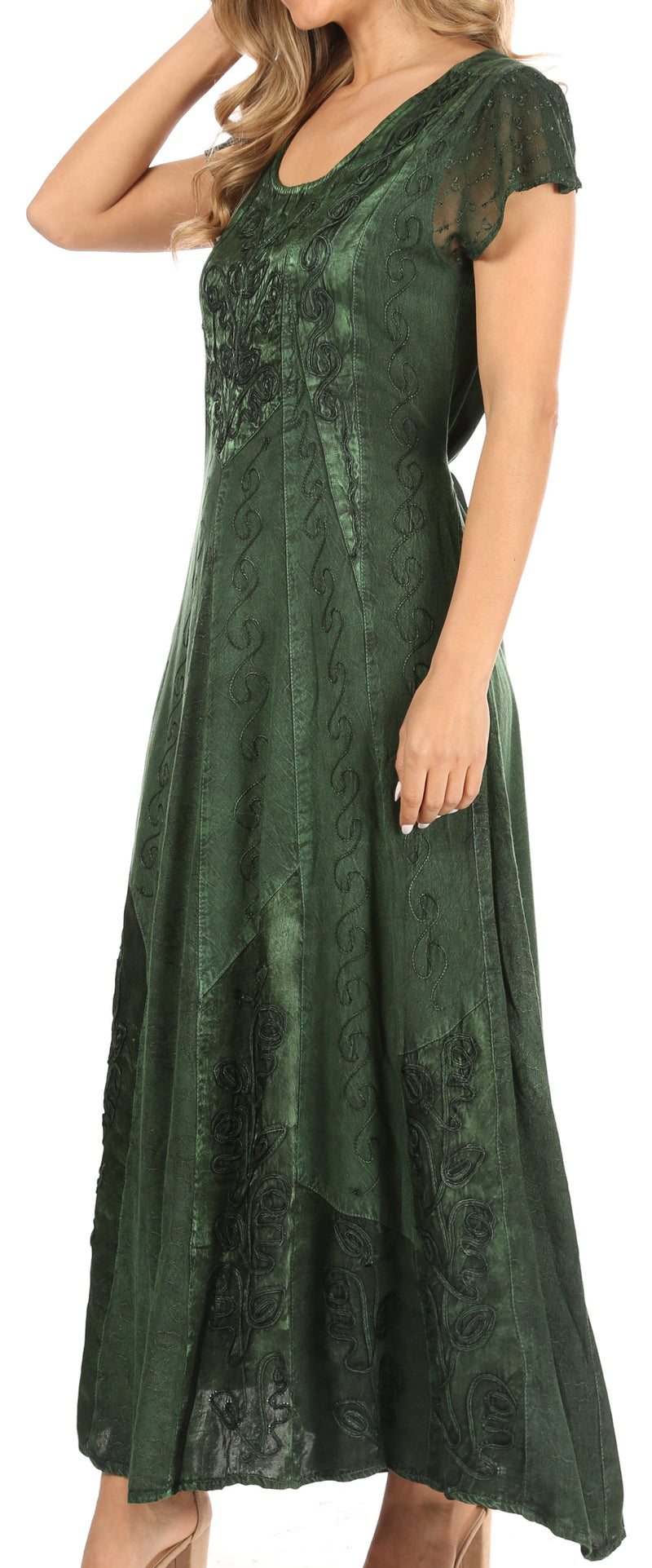 Sakkas Marni Women's Casual Maxi Short Sleeve Stonewashed Long Caftan Dress Lace