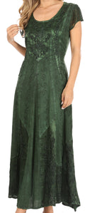 Sakkas Marni Women's Casual Maxi Short Sleeve Stonewashed Long Caftan Dress Lace#color_Green