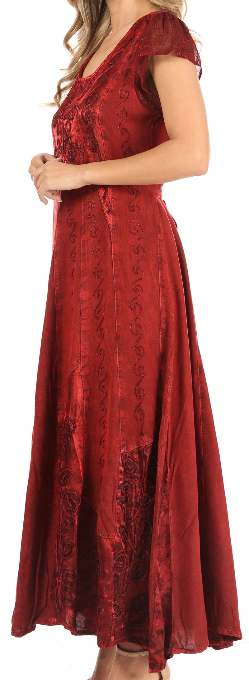 Sakkas Marni Women's Casual Maxi Short Sleeve Stonewashed Long Caftan Dress Lace