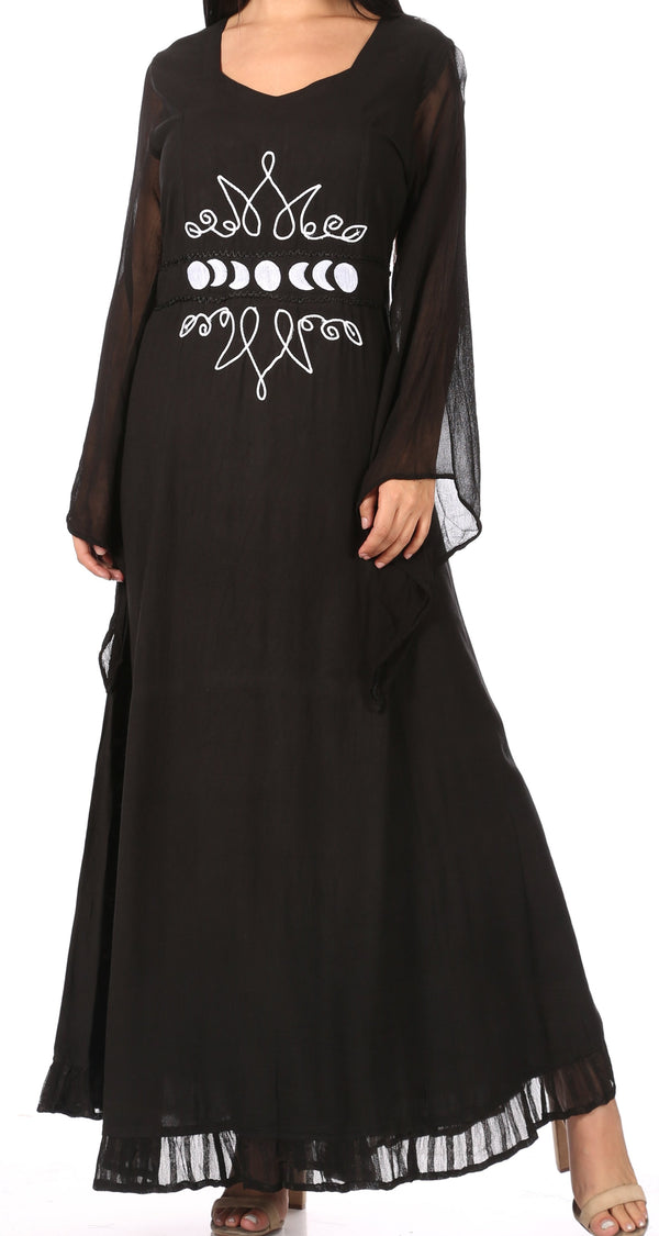 Sakkas Eve Women's Long Sleeve Casual Medieval Renaissance Celtic Maxi Dress Soft#color_Black