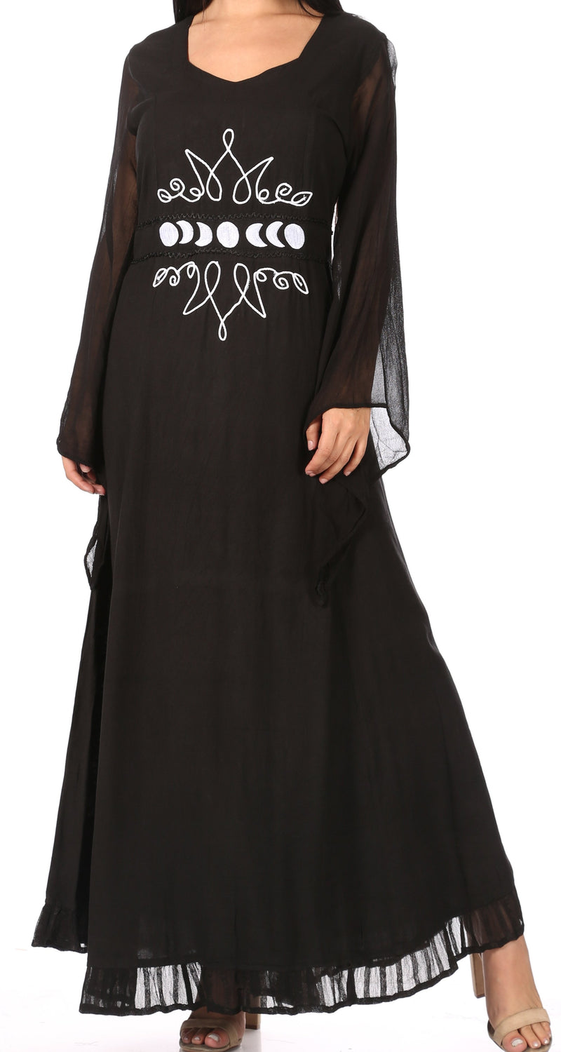 Sakkas Eve Women's Long Sleeve Casual Medieval Renaissance Celtic Maxi Dress Soft Small-Medium / Black Sakkas Eve Women's Long Sleeve Casual Medieval Renaissance Celtic Maxi Dress Soft Small-Medium / Black
