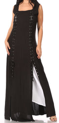 Sakkas Riva Women's Sleeveless Chemise + Over Dress Medieval Celtic Renaissance #color_Black