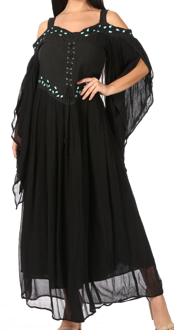 Sakkas Roisin Women's Medieval Celtic Renaissance Long Sleeve Costume Dress#color_Black
