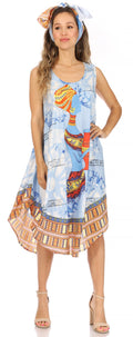 Sakkas Urbi Women's Casual African Print Beach Sleeveless Cover-up Caftan Dress#color_Print-13