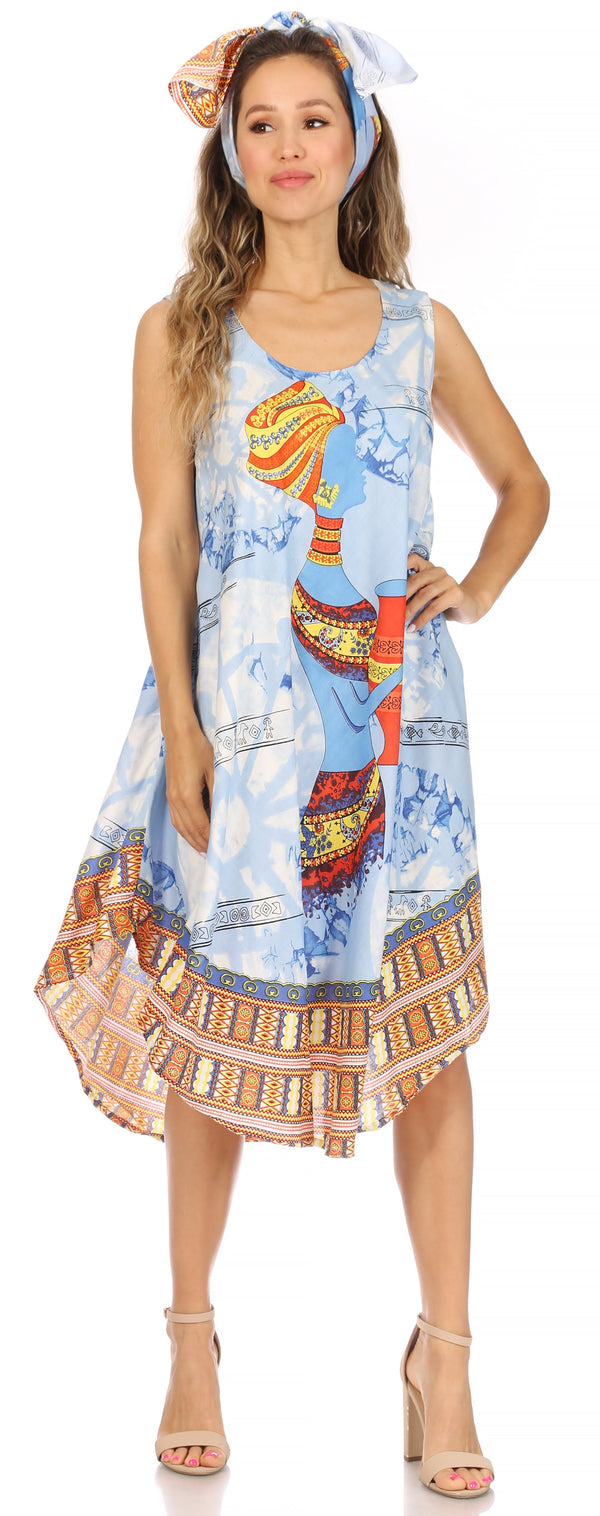 Sakkas Urbi Women's Casual African Print Beach Sleeveless Cover-up Caftan Dress#color_Print-13