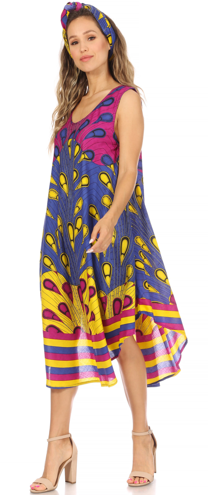 Sakkas Urbi Women's Casual African Print Beach Sleeveless Cover-up Caftan Dress