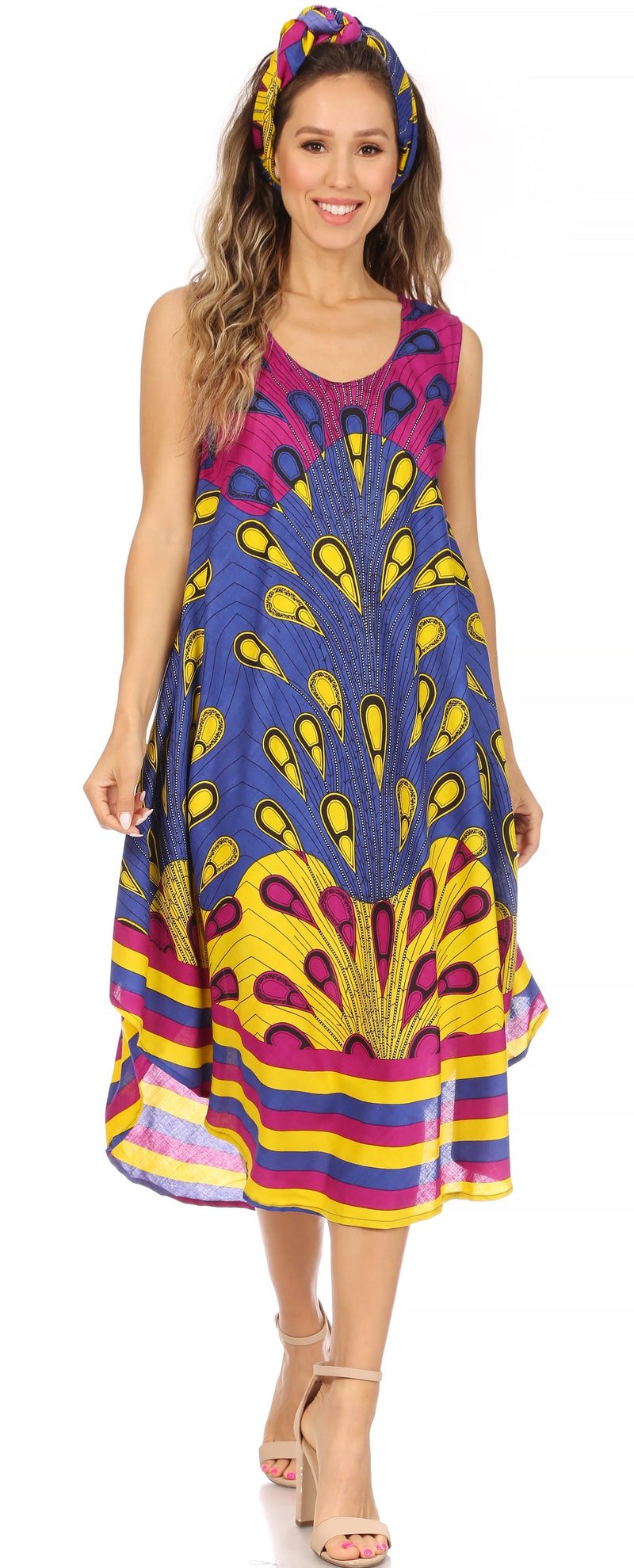 Sakkas Urbi Women's Casual African Print Beach Sleeveless Cover-up Caftan Dress