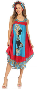 Sakkas Urbi Women's Casual African Print Beach Sleeveless Cover-up Caftan Dress#color_Print3