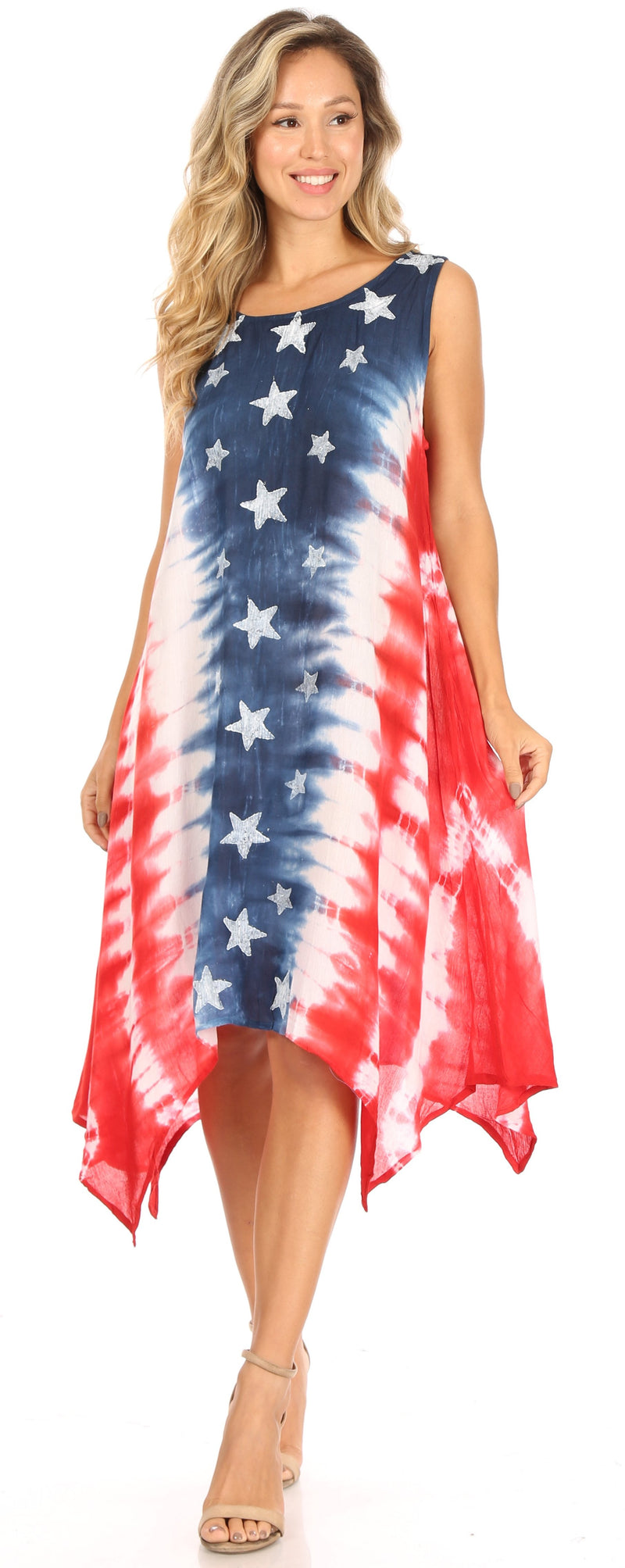 Sakkas Sara Women's Patriotic Flag Loose Summer Casual Dress Lightweight Print