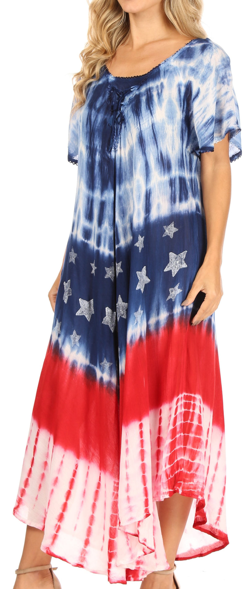 Sakkas Sara Women's Patriotic Flag Loose Summer Casual Dress Lightweight Print