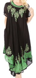 Sakkas Batik Hindi Cap Sleeve Caftan Dress / Cover Up#color_9-BlackGreen