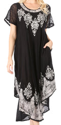 Sakkas Batik Hindi Cap Sleeve Caftan Dress / Cover Up#color_9-BlackWhite