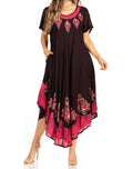 Sakkas Batik Hindi Cap Sleeve Caftan Dress / Cover Up#color_Black/Pink