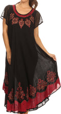 Sakkas Batik Hindi Cap Sleeve Caftan Dress / Cover Up#color_Black/Red