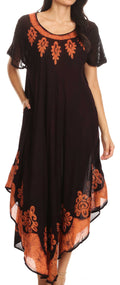 Sakkas Batik Hindi Cap Sleeve Caftan Dress / Cover Up#color_Brown/Rust