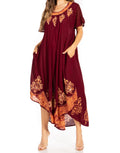Sakkas Batik Hindi Cap Sleeve Caftan Dress / Cover Up#color_Chocolate/Gold