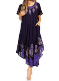 Sakkas Batik Hindi Cap Sleeve Caftan Dress / Cover Up#color_Navy/Purple