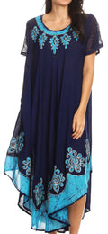 Sakkas Batik Hindi Cap Sleeve Caftan Dress / Cover Up#color_Navy/Turquoise