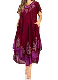 Sakkas Batik Hindi Cap Sleeve Caftan Dress / Cover Up#color_Purple