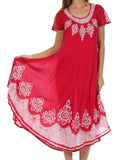Sakkas Batik Hindi Cap Sleeve Caftan Dress / Cover Up#color_Raspberry