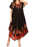 Sakkas Batik Hindi Cap Sleeve Caftan Dress / Cover Up#color_Rust/Black