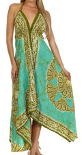 Sakkas Batik Medallion Handkerchief Hem Adjustable Dress#color_Mehndni / Mint