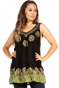 Sakkas Batik Embroidered V-Neck Sleeveless Blouse#color_Black