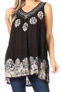 Sakkas Batik Embroidered V-Neck Sleeveless Blouse#color_Black/White