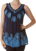 Sakkas Batik Embroidered V-Neck Sleeveless Blouse#color_Navy/Blue