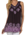 Sakkas Batik Embroidered V-Neck Sleeveless Blouse#color_Purple
